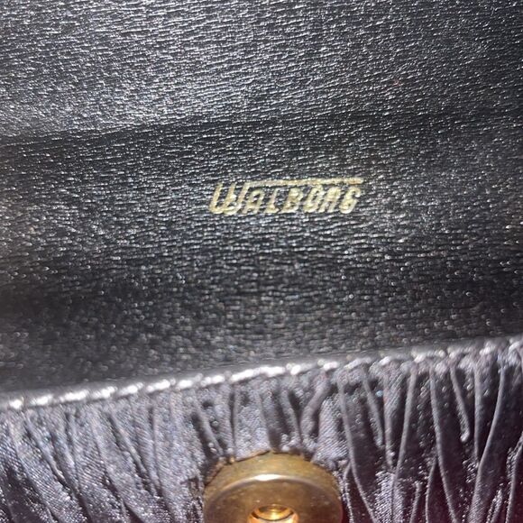 Vintage Walborg Black Pleated Satin Clutch Shoulder Bag Capsule Shape‎ - Picture 7 of 9
